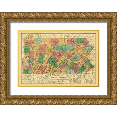 Pennsylvania - Finley 1829 Gold Ornate Wood Framed Art Print with Double Matting by Finley