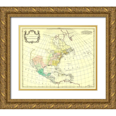 North America - 1754 Gold Ornate Wood Framed Art Print with Double Matting by Unknown