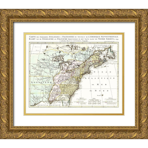 English French Possessions North America Gold Ornate Wood Framed Art Print with Double Matting by Ottens