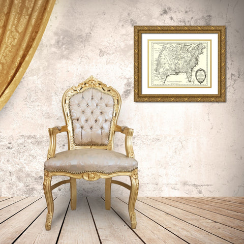 Louisiana with Neighboring Countries - 1750 Gold Ornate Wood Framed Art Print with Double Matting by Unknown