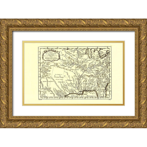Louisiana with Neighboring Countries - 1757 Gold Ornate Wood Framed Art Print with Double Matting by Unknown