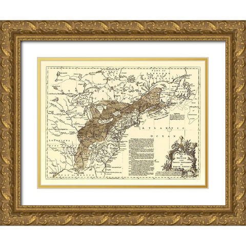 British French Settlements 1750 Gold Ornate Wood Framed Art Print with Double Matting by Unknown