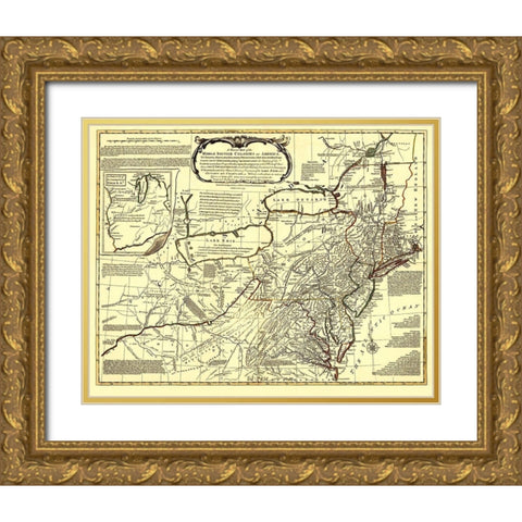 Middle British Colonies in America - Evans 1771 Gold Ornate Wood Framed Art Print with Double Matting by Evans