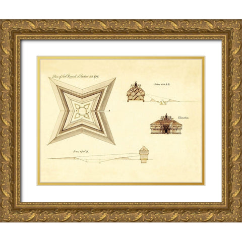 Fort Pownal at Penobscot - 1759 Gold Ornate Wood Framed Art Print with Double Matting by Unknown