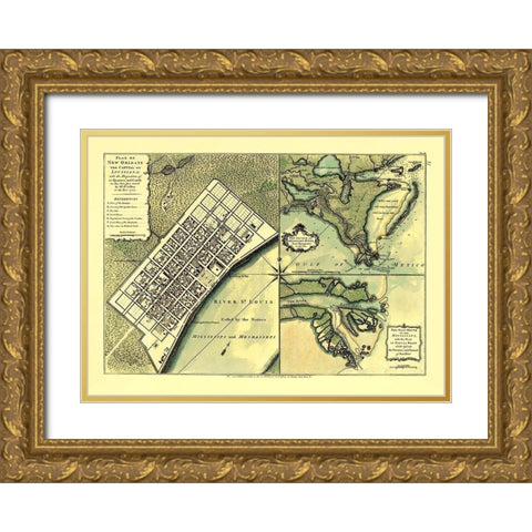 New Orleans Louisiana - Jefferys 1720 Gold Ornate Wood Framed Art Print with Double Matting by Jefferys