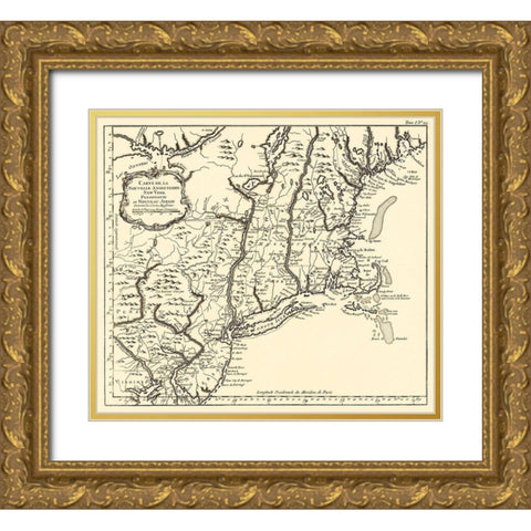 New York, Pennsylvania, and New Jersey 1757 Gold Ornate Wood Framed Art Print with Double Matting by Unknown