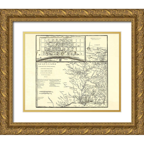 Louisiana with New Orleans - Madrid 1762 Gold Ornate Wood Framed Art Print with Double Matting by Madrid