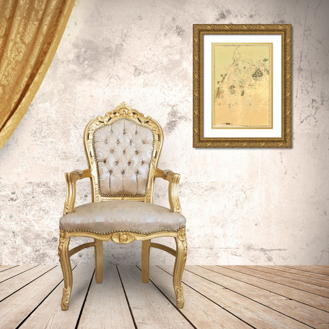Maine Frenchmans Bay Mosquito Harbor Gold Ornate Wood Framed Art Print with Double Matting by Des Barres