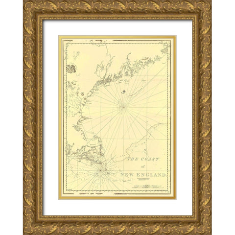 Coast of New England - Des Barres 1776 Gold Ornate Wood Framed Art Print with Double Matting by Des Barres
