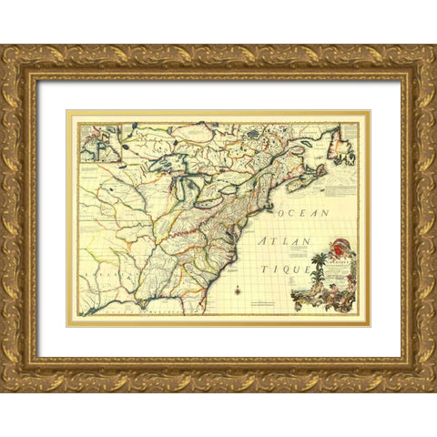 America Septentrionale - Le Rouge 1777 Gold Ornate Wood Framed Art Print with Double Matting by Le Rouge