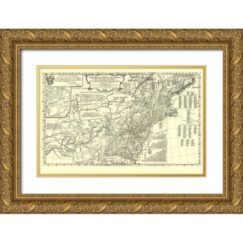 British Colonies in North America - Pownall 1776 Gold Ornate Wood Framed Art Print with Double Matting by Pownall