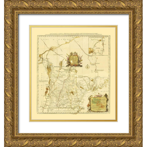 New Hampshire in New England - Blanchard 1783 Gold Ornate Wood Framed Art Print with Double Matting by Blanchard
