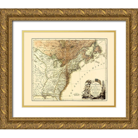 United States of America - Wallis 1783 Gold Ornate Wood Framed Art Print with Double Matting by Wallis