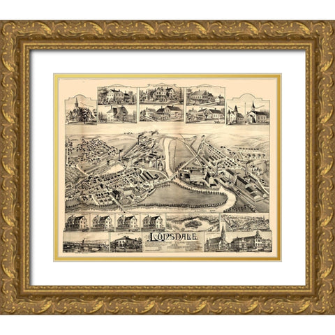 Lonsdale Rhode Island - Bailey 1888 Gold Ornate Wood Framed Art Print with Double Matting by Bailey