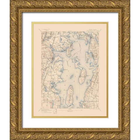 Narragansett Rhode Island Quad - USGS 1992 Gold Ornate Wood Framed Art Print with Double Matting by USGS