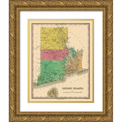 Rhode Island - Finley 1831 Gold Ornate Wood Framed Art Print with Double Matting by Finley