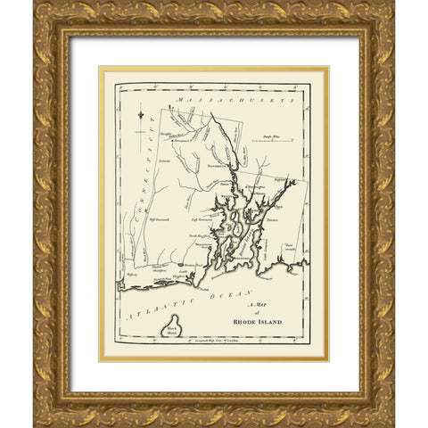 Rhode Island - Stockdale 1794 Gold Ornate Wood Framed Art Print with Double Matting by Stockdale