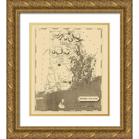 Rhode Island - Arrowsmith 1809 Gold Ornate Wood Framed Art Print with Double Matting by Arrowsmith