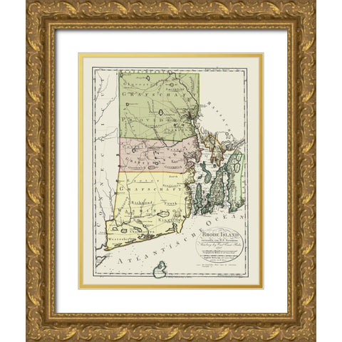 Rhode Island - Bohn 1797 Gold Ornate Wood Framed Art Print with Double Matting by Bohn
