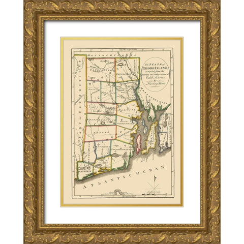 Rhode Island - Carey 1814 Gold Ornate Wood Framed Art Print with Double Matting by Carey