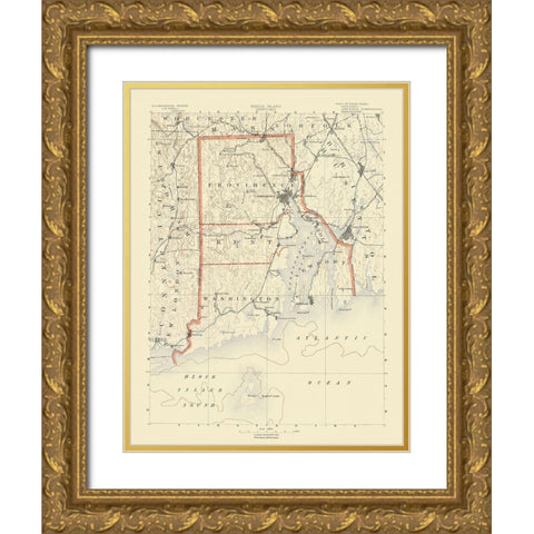 Rhode Island Counties Rhode Island - USGS 1891 Gold Ornate Wood Framed Art Print with Double Matting by USGS