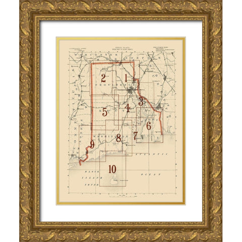 Rhode Island Rhode Island Index Sheet - USGS 1891 Gold Ornate Wood Framed Art Print with Double Matting by USGS