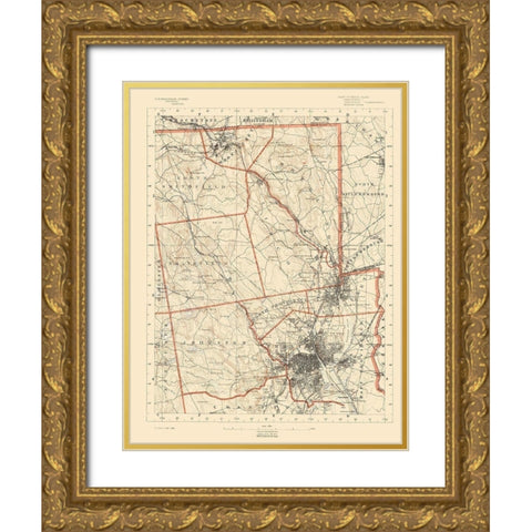 Rhode Island 1 of 10 Sheet - USGS 1891 Gold Ornate Wood Framed Art Print with Double Matting by USGS
