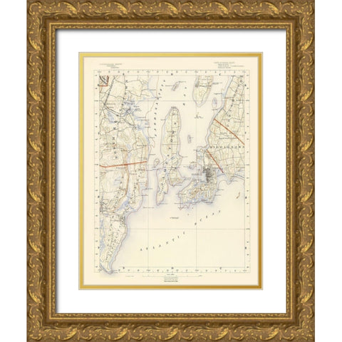 Rhode Island 7 of 10 Sheet - USGS 1891 Gold Ornate Wood Framed Art Print with Double Matting by USGS