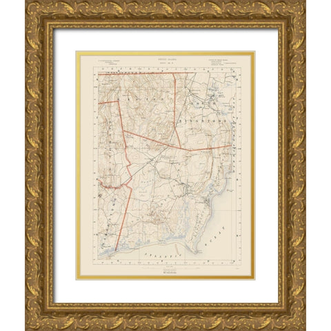 Rhode Island 8 of 10 Sheet - USGS 1891 Gold Ornate Wood Framed Art Print with Double Matting by USGS