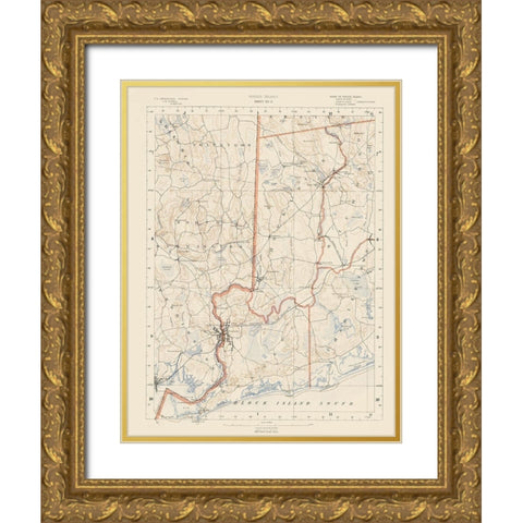 Rhode Island 9 of 10 Sheet - USGS 1891 Gold Ornate Wood Framed Art Print with Double Matting by USGS