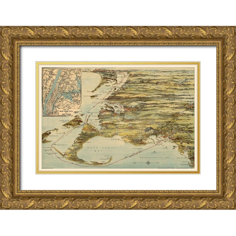 Rhode Island - Walker 1905 Gold Ornate Wood Framed Art Print with Double Matting by Walker