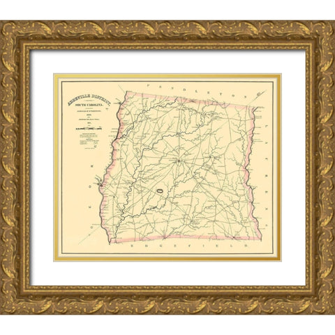 Abbeville South Carolina Landowner - Mills 1825 Gold Ornate Wood Framed Art Print with Double Matting by Mills