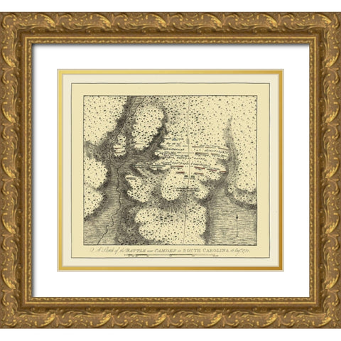 Camden South Carolina - Des Barres 1780 Gold Ornate Wood Framed Art Print with Double Matting by Des Barres