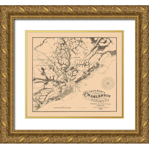 Charleston South Carolina - Blunt 1862 Gold Ornate Wood Framed Art Print with Double Matting by Blunt