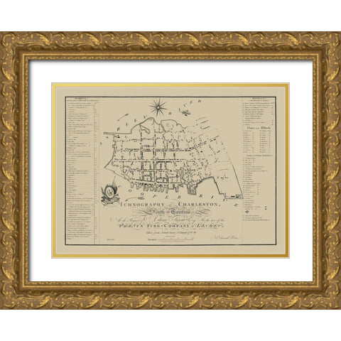 Charleston South Carolina - Petrie 1790 Gold Ornate Wood Framed Art Print with Double Matting by Petrie