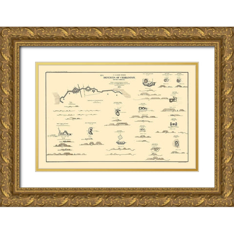 Charleston Coastal Defences - Willenbucher 1865 Gold Ornate Wood Framed Art Print with Double Matting by Willenbucher