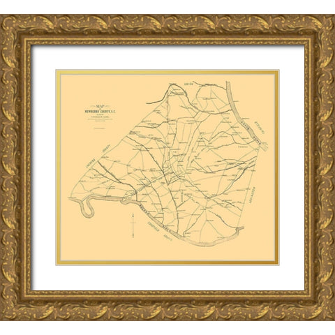 Newberry County South Carolina - Lake 1887 Gold Ornate Wood Framed Art Print with Double Matting by Lake