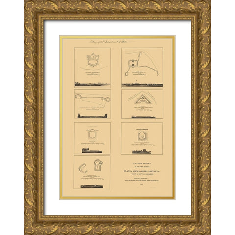 South Carolina Rebel Defences - Willenbucher 1862 Gold Ornate Wood Framed Art Print with Double Matting by Willenbucher