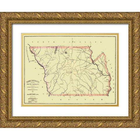 York South Carolina Landowner - Mills 1825 Gold Ornate Wood Framed Art Print with Double Matting by Mills