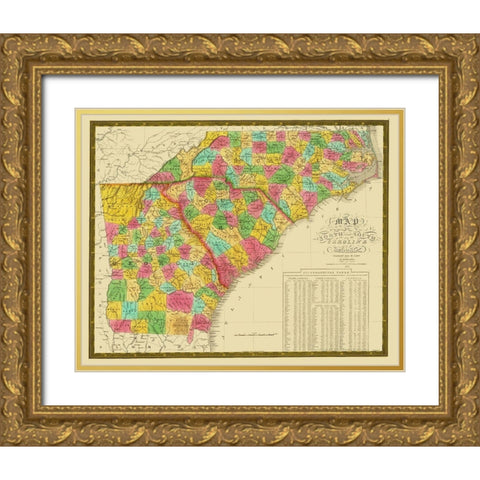 North Carolina, South Carolina , Georgia 1831 Gold Ornate Wood Framed Art Print with Double Matting by Mitchell