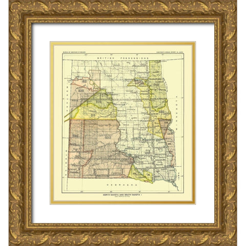 North and South Dakota - Bismarck - Hoen 1896 Gold Ornate Wood Framed Art Print with Double Matting by Hoen