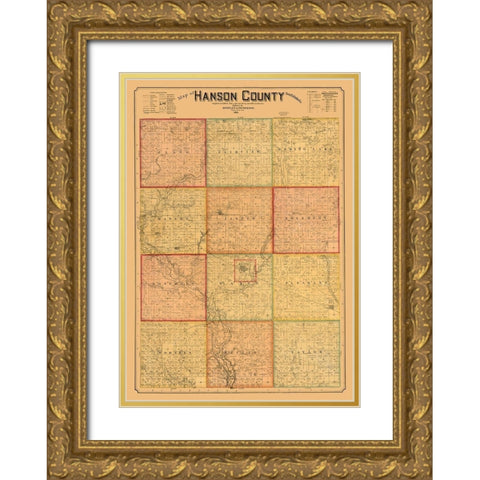 Hanson County South Dakota - Peterson 1893 Gold Ornate Wood Framed Art Print with Double Matting by Peterson