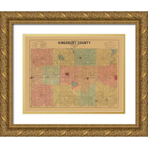 Kingsbury County South Dakota - Peterson 1899 Gold Ornate Wood Framed Art Print with Double Matting by Peterson