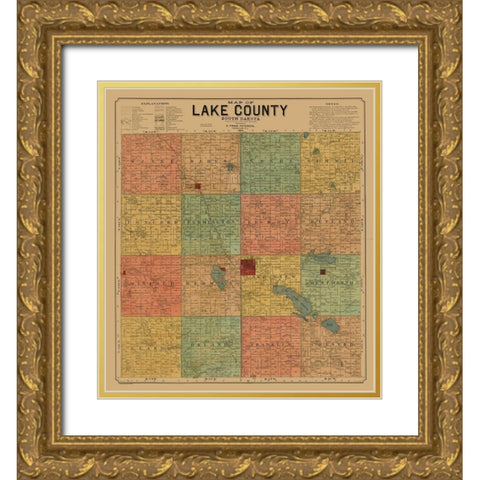 Lake County South Dakota - Peterson 1899 Gold Ornate Wood Framed Art Print with Double Matting by Peterson