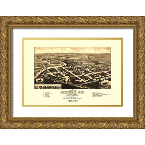 Redfield South Dakota - Rising 1883 Gold Ornate Wood Framed Art Print with Double Matting by Rising