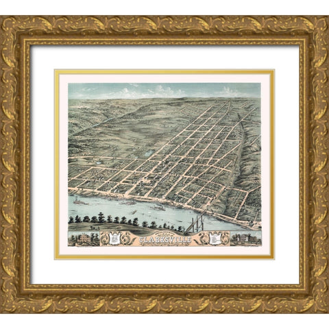 Clarksville Tennessee - Stoner 1870 Gold Ornate Wood Framed Art Print with Double Matting by Stoner