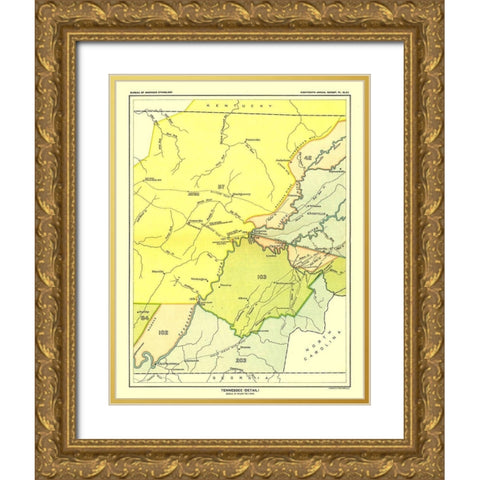 Tennessee - Detail - Hoen 1896 Gold Ornate Wood Framed Art Print with Double Matting by Hoen