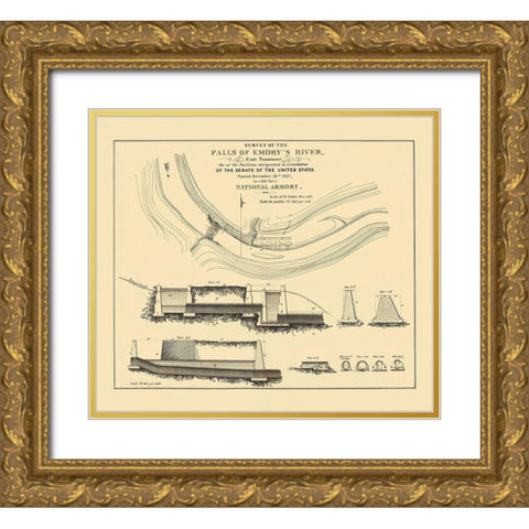 Emory River Falls Tennessee National Armory Gold Ornate Wood Framed Art Print with Double Matting by US Senate