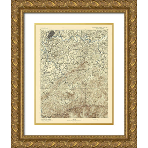Knoxville Tennessee North Carolina Sheet Gold Ornate Wood Framed Art Print with Double Matting by USGS