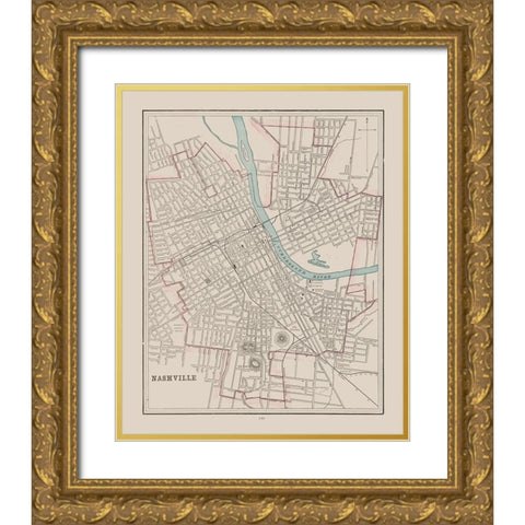 Nashville Tennessee - Cram 1892 Gold Ornate Wood Framed Art Print with Double Matting by Cram